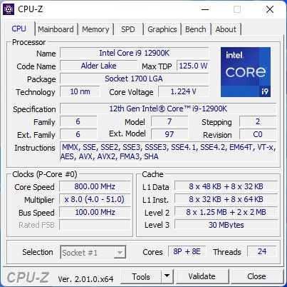 Kết quả kiểm tra bằng CPU-Z